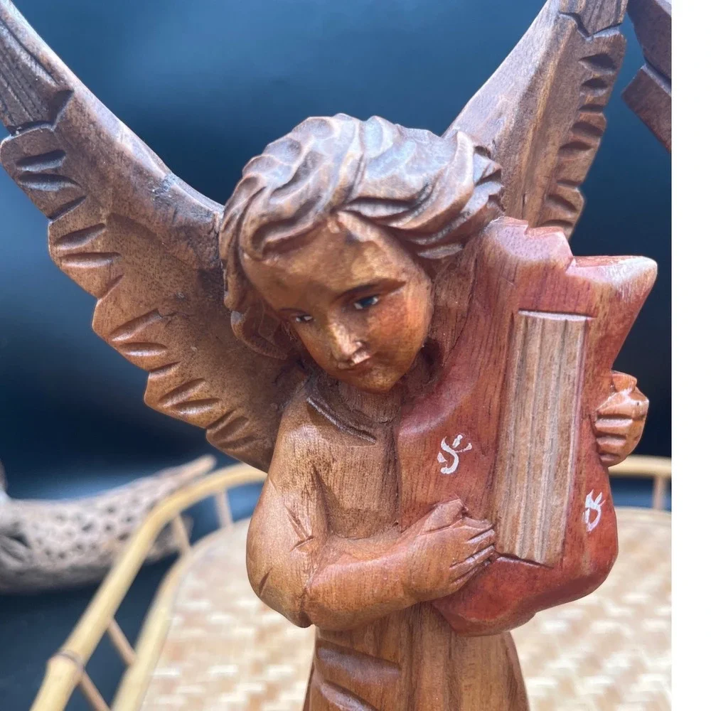 Vtg Wood Hand Carved Christmas Angel Figure figurine nativity 9